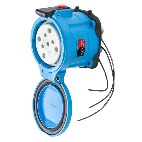 33-64147-263-375 - DS60 RECEPTACLE POLY BLUE SIZE 4 TYPE 3R 3P+N+G 60A 347/600 VAC 60 Hz +3 AUX MUSHROOM PAWL